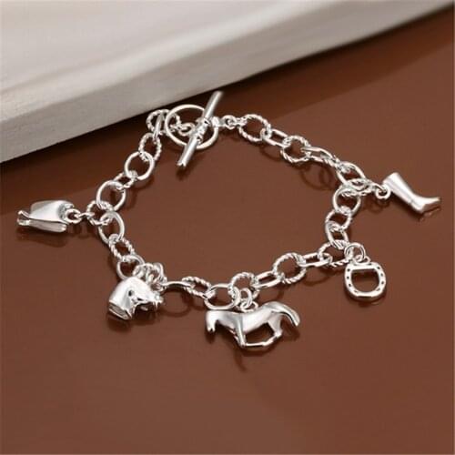 Wholesale Beautiful fashion silver color Bracelet charm Horse Elegant chain high quality classic jewelry H074 Christmas gift