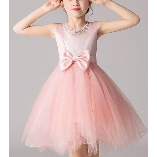 Girls‘ Dress Costumes Wedding Party Clothing Flower Bow Beads Gown Princess Summer Girls Frock Childrens Elegant Dress 2806