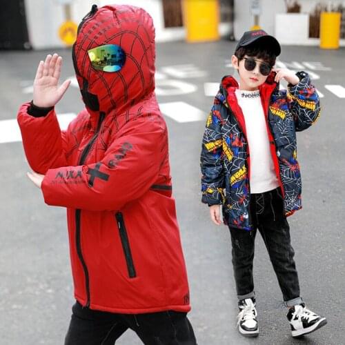2021 Kid Winter Jacket Cartoon Hooded Boys Down Jacket 4-12 Years Children Reversible Coat Teenage Outerwear 2 Colors