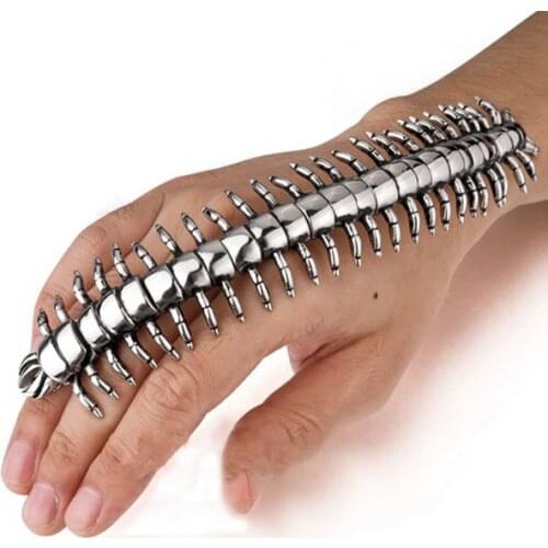 Retail! 21cm*35mm 107g Stainless Steel Silver color Vivid Centipede Bracelet Bangle For Men/ Boy, Lowest Price Best Quality