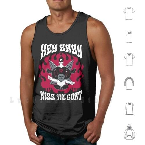 Kiss The Goat-Baphomet-Creepy Cute Goth-Ghost Tank Tops Vest Sleeveless Goat Retro Cartoons Fleischer Devil Satan Gothic