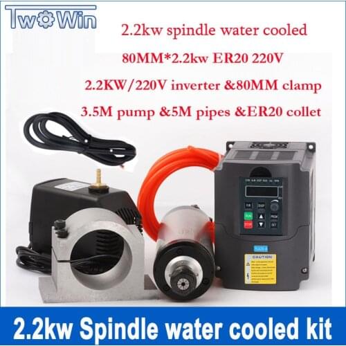 CNC Spindle 2.2kw Water Cooled Spindle Kit 220v 2.2kw Frequency YL Inverter High Speed Spindle 13pcs ER20 Collet 3.5M Water Pump