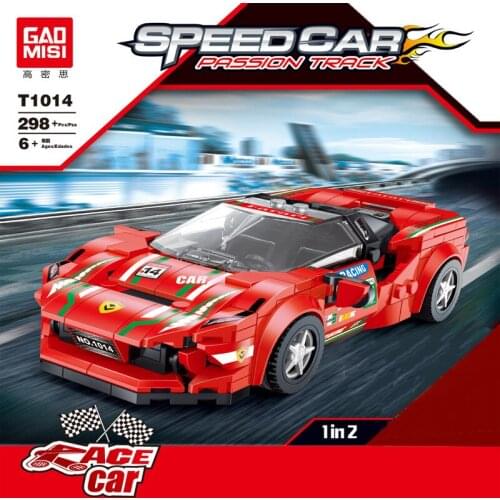 T1014 World Famous Super Track FF Racing 8 Grid Racing Speed Children Assembling Building Blocks Boy RED Car for Gifts