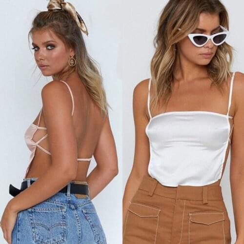 Women Tank Tops 2021 Summer Ladies Vest Crop Top Sleeveless Backless Bandage Shirt Casual Tank Tops Green White Pink