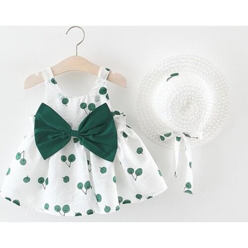 Baby Girl Clothes Childrens Clothing Summer Girls Party Costume Dress Cherry Princess Dress Bow Hat Suit