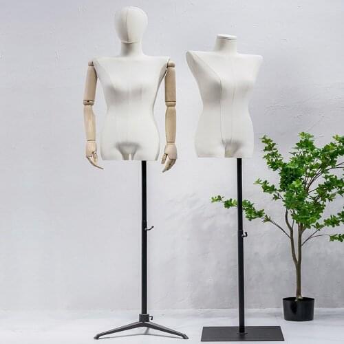 High-Quality Wood Arm Color Full Female Head Mannequin Body Metal base Wedding Flat chest shoulder Women,Adjustable Rack D402