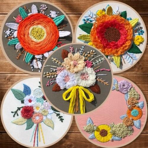 3D European-style Flowers Beginners With Embroidery Shed Sewing KitDIY Embroidery Ribbon Set With Hoop