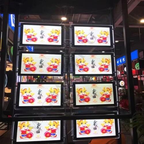 8PCS X A3 Horizontal Led Light Pocket Box with Cale Wire Transformer for Real Estate Agency,Luxury led display,double side