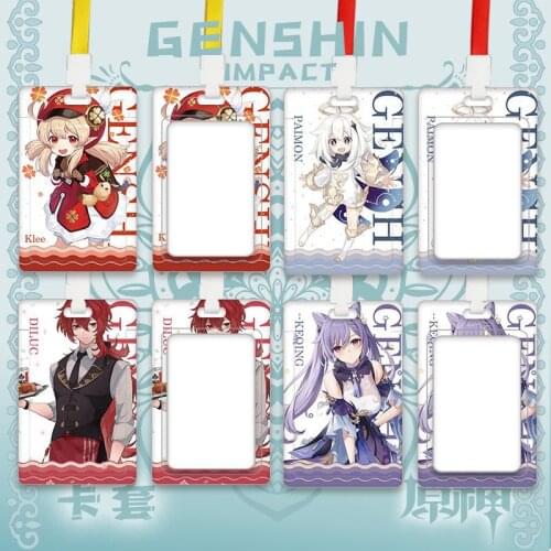 Anime Genshin Impact Keychain Venti Hutao Zhongli Diluc Xiao Man Card Set Cover Badge Pendant Cute Bag Pendant Key Ring Gifts