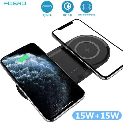 FDGAO 30W Qi Wireless Charger For Samsung S21 S20 iPhone 12 11 XR XS X 8Plus Airpods Pro Dual 15W Seat Fast Chargers Pad Station