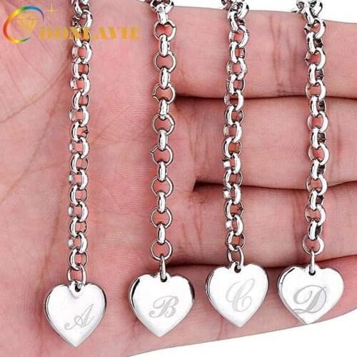 BONLAVIE New Silver color Love Shape 26 Letters Bracelet Jewelry Women