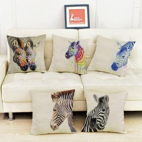 Hand-Drawing Art Style Multicolour Animals Zebra Pattern Throw Pillow Case Home Office Sofa Car Decorative Cushion Cover 45x45cm
