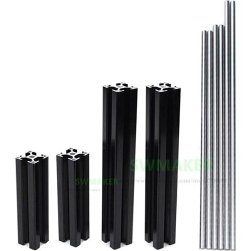 Black Prusa I3 MK3 Aluminum Extrusion Profile kit 3030 Aluminum Profile +6pcs Smooth Rods Kit for Prusa I3 MK3 3D Printer