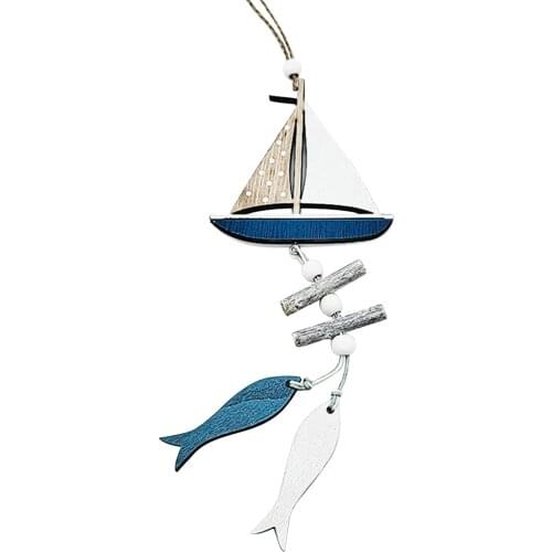 2021 Marine Style Wooden Pendant Ocean Wind Crafts Small Fish Boat Innovative Accessory Wall Hanging Decoration Pendant graceful