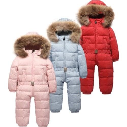 -25 Degreen Winter Childrens Down Jacket Thicken Warm Fur Collar Rompers Babies Clothes Kids Hooded Outwear Boys Snowwear Coat