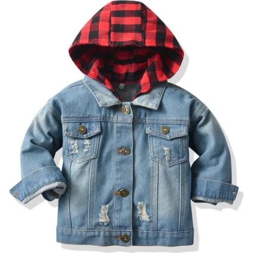 Top Spring Autumn Kids Casual Jacket boys Girls Ripped Holes Jeans Coats lattice Little Boys boys Denim Outerwear Costume 3M-8Y