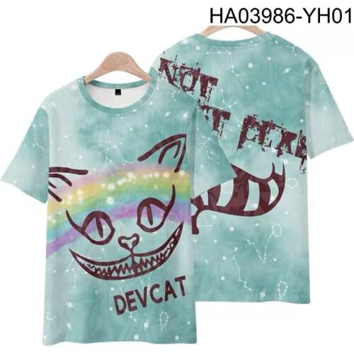 2 to 14 years old Childrens T-shirts 3D Printing DEVIL CAT Tops Summer Breathable Fabric Women Funny Letter DEVIL CAT T shirt
