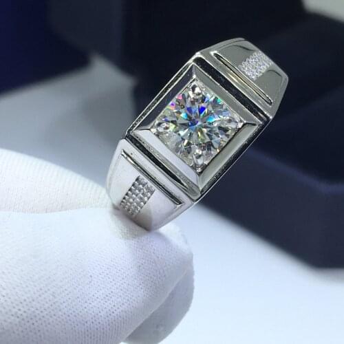 Geoki Mens 925 Sterling Silver Perfect Cu 1 Ct Passed Diamond Test D Color VVS1 Moissanite Ring Luxury Wedding Gift Jewelry