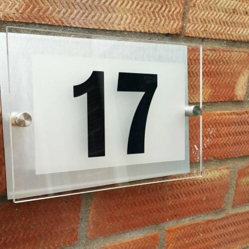 House number Modern House Street Door Number Plate Acrylic glass and aluminum effect plaque Door sign