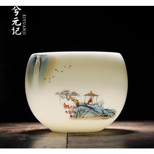 Dehua biscuit firing suet jade porcelain sample tea cup ceramic cups single master cup white porcelain fullness by hand