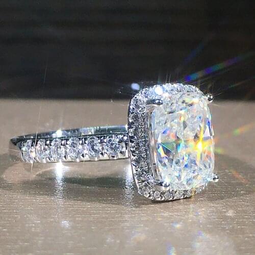 18K White Gold Women Wedding Anniversary Engagement Party Ring 1 2 3 4 5 Carat Cushion Rectangle Moissanite Diamond Ring Trendy