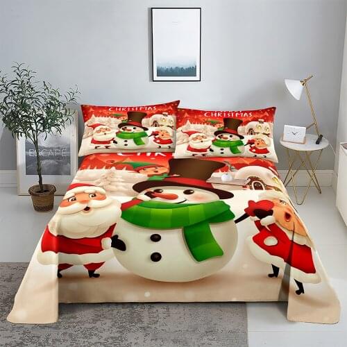 Cute Snowman 0.9/1.2/1.5/1.8/2.0m Digital Printing Polyester Bed Flat Sheet With Pillowcase Print Bedding Set