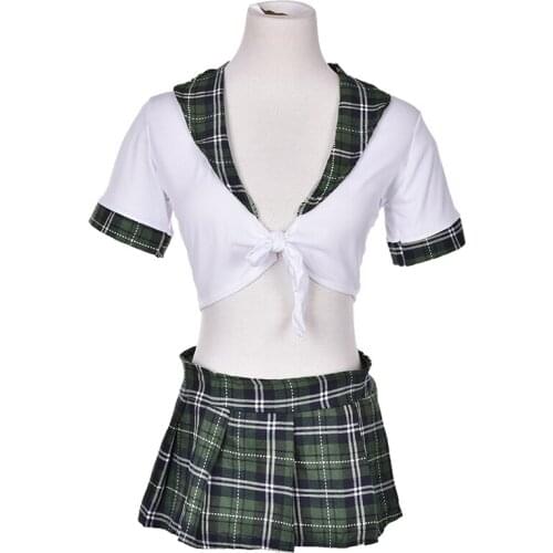 2pcs Student Outfit Set Sexy Girl Uniform Role Play Girl Plaid Cosplay Clothing Adult Game Clothes Female Sexy Clothing