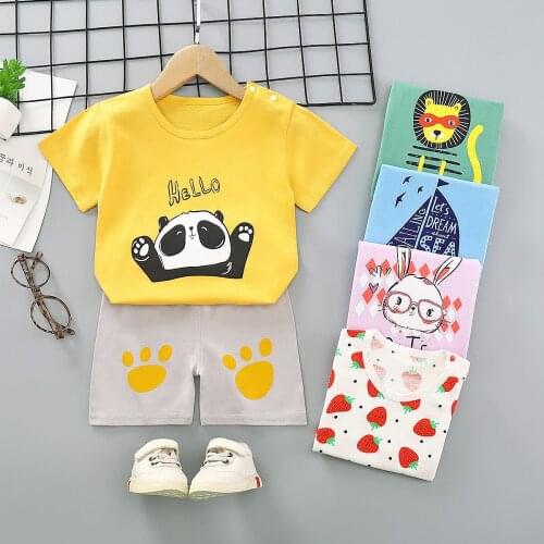 2021 Summer Toddler Boy Clothes Set Cartoon Animal Children Girl Clothing Short-sleeved Cotton T-shirt+Pant Baby Girls Clothes