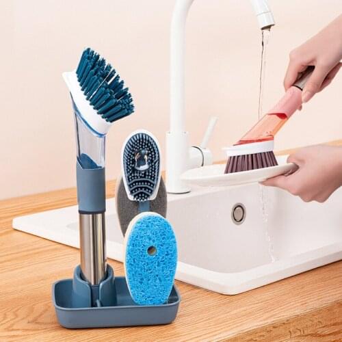 Add Liquid To Wash Dishes Multifunctional Cleaning Household Kitchen Oil Pan Washing Brush Sponge Brush Long Handle Cleaning