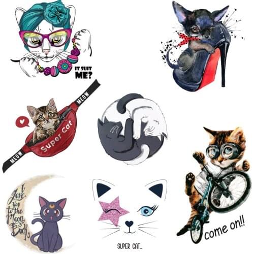 Cartoon Patch Cat Patch Iron On Transfers For Clothing Heat Transfer Vinyl Washable Sticker For Clothing Applique On Clothes Jea