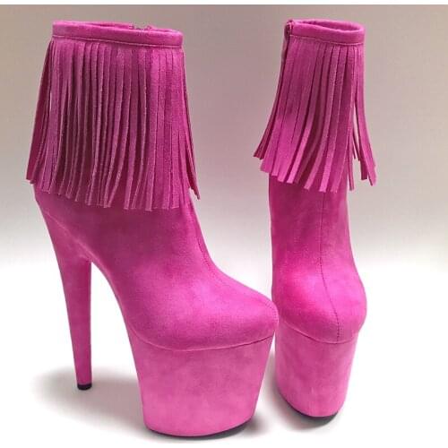 Leecabe The Newest 20CM Pole dancing shoes High Heel platform Boots open toe with fringes Pole Dancing boot Dance Boot