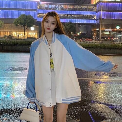 Autumn new Korean style high collar loose mid-length long-sleeved baseball jacket