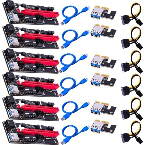 6 pieces VER009 USB 3.0 PCI-E Riser VER 009S Express 1X 4x 8x 16x Extender Riser Adapter Card SATA 15pin to 6 pin Power Cable