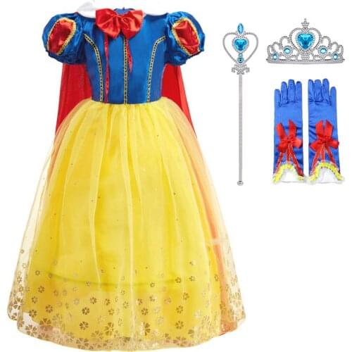 Girls Snow White Birthday Party Dress Up Children Halloween Christmas Princess Costume Fancy Disguise Clothes with Long Cloak