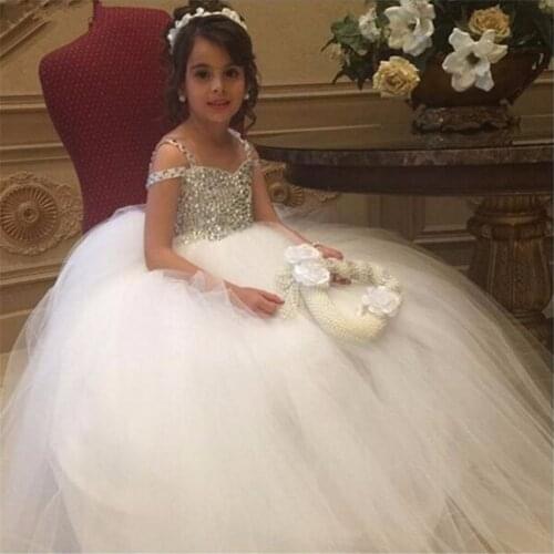 Flower Girl Dresses Vintage Jewel Sash Lace Net Baby Girl Birthday Christmas First Communion Dresses Children Girl Party Gown