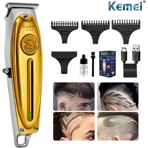 Kemei 1949 Professional Hair Clipper All Metal Men Electric Cordless Hair Trimmer 0mm Baldheaded T Blade Finish Haircut Machine