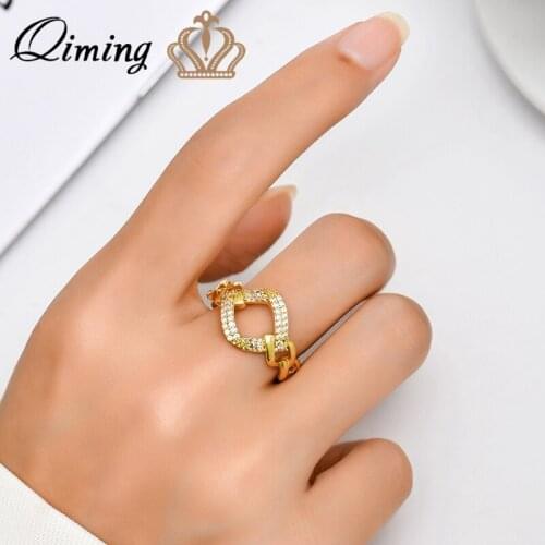 Simple Geometric Women Zircon Rings Boho Statement Jewelry Trendy Adjustable Party Cocktail Ring Bague Gift