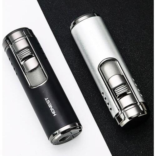 Honest Four Straight Torch Flame Lighter Refillable Butane Gas Jet Cigarette Lighter Windproof Boutique Cigar Lighters for Men