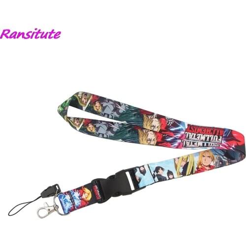 Ransitute R1597 Anime Boy Alchemist Cartoon Style Anime Lovers KeyChain Lanyard Neck Strap For USB Badge Holder DIY Hang Rope