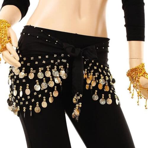 Fashion Chiffon Belly Dance India Dance Hip Scarf 3 Rows Coin Belt Skirt New dancing accessories