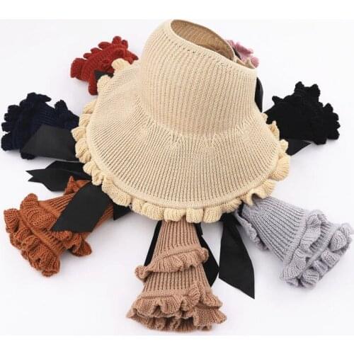Summer Foldable Sun Hat Solid Color Wide Brim Beach UV Protection Hollow Cap Bow Sunscreen Fisherman Cap