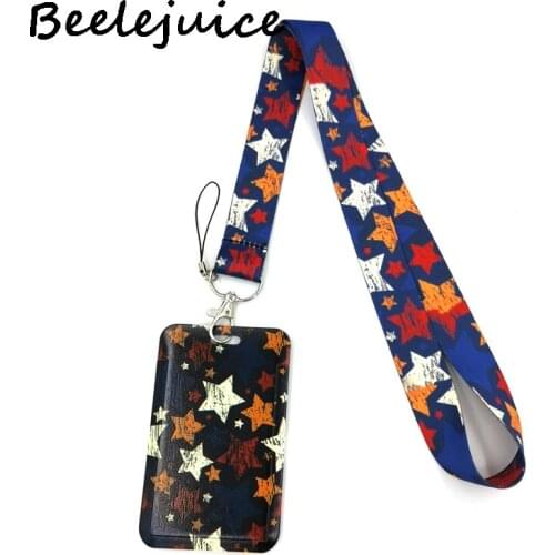 Vintage Colorful Stars Lanyard Credit Card ID Holder Bag Student Women Travel Card Cover Badge Car Keychain Decorations Gifts