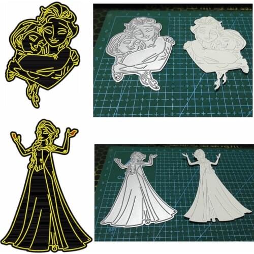 Metal Cutting Dies Cartoon Movie Sister Affectionate Embrace Ice Snow Queen Princess New Die Cut Make Cards Embossing Paper Dies