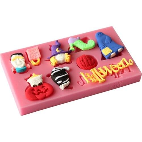 Halloween Witch Ghost Shape Fondant Cake Silicone Mold Biscuits Chocolate Mould Candy Cookies Molds Baking Cake Decorating Tools