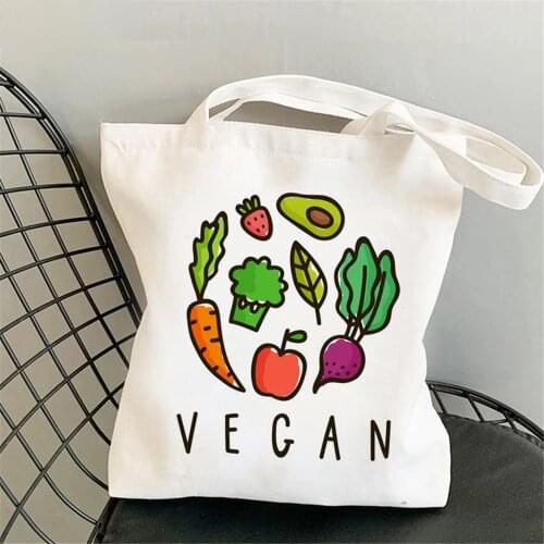 Animal Printing Fruit Vegetable Vegan Recycle Bag Canvas Reusable Ecologic Woman Shopping High Capacity Tote Bag Beach Bag