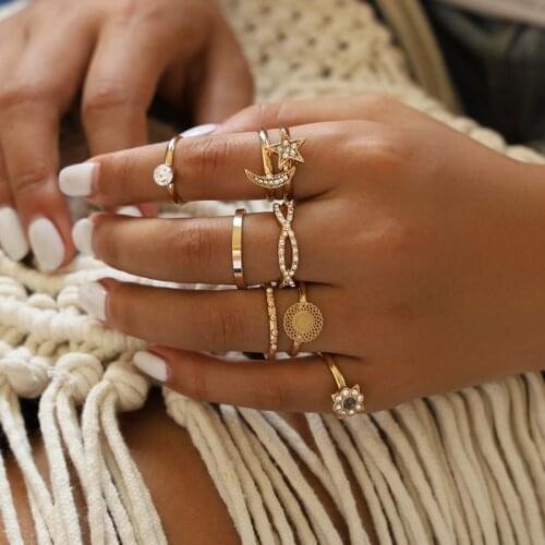 Yobest 2019 New 1 Set 8 pcs Womens Rhinestone Knuckle Midi Mid Finger Tip Stacking Rings Fashion Jewelry Party Gift