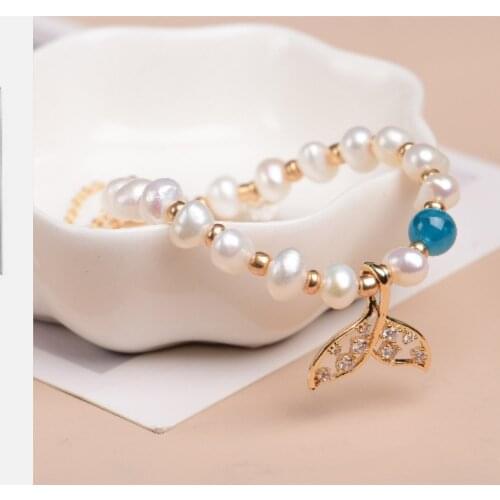 Bracelet Female Natural Pearl Bracelet Ins Niche Design Crystal 14k Bag Gold Fish Tail Inlaid AAA Zircon Bracelets Girlfriend