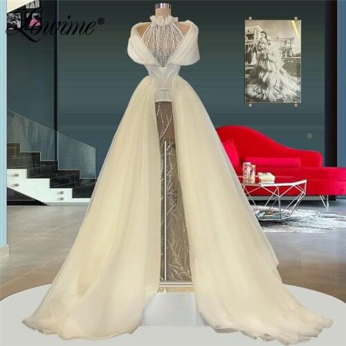 Ivory Party Dress 2021 Long A-Line Evening Dresses Gowns Custom Made Beaded For Woman Wedding Party Newest Prom Dress Robes