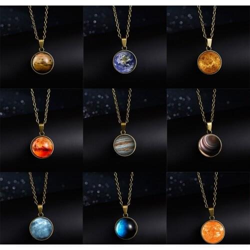 1PC Vintage Personality Fashion Double Side Glass Ball Pendant Necklace Universe Planet Earth Astronomy Necklace Charm Jewelry