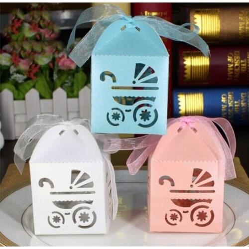 100 pcs Lovely Baby Shower Baby 1st Birthday Carriage baby stroller Candy Box Chocolate Gift Box Birthday Party Favors Supplies